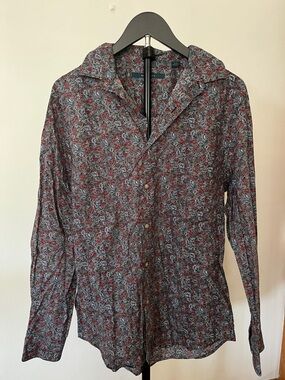 Perry Ellis Men's Floral Shirt Jacket in Red and Gray
